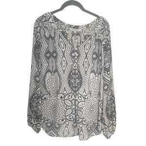 Foxcroft Black and White Popover Boho Tunic Blouse size Small Lagenlook Casual